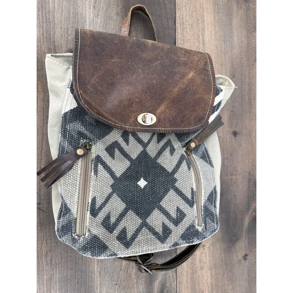 Myra Bag Felicity Backpack Upcycled Canvas Leather Rug 
